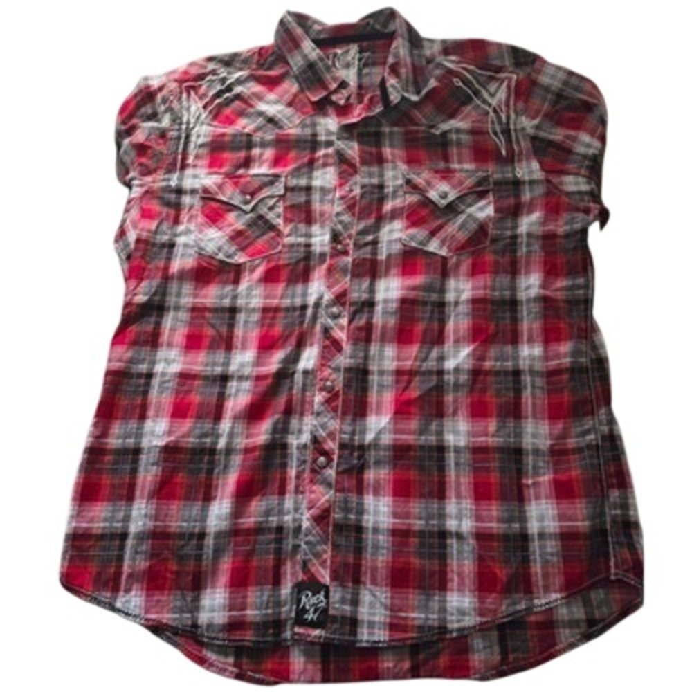 Rock 47 Wrangler Plaid Western Shirt Pearl Snap Long Sleeve Men's XX-Large